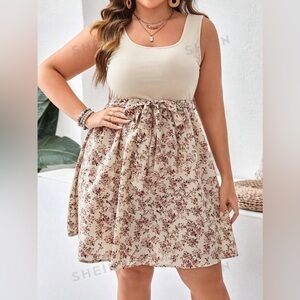 SHEIN Cream and Brown Floral Dress
